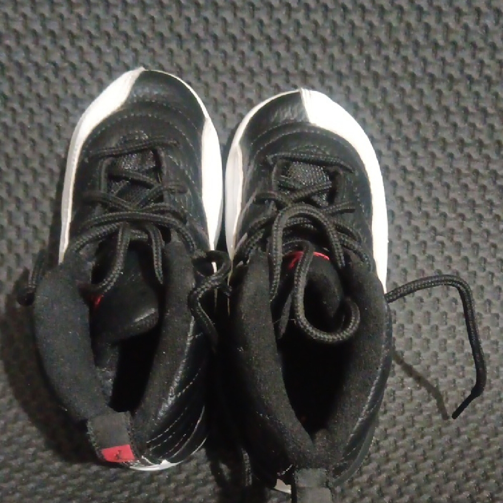 Jordan Kids Black and White High-Top Sneakers with Red Accent